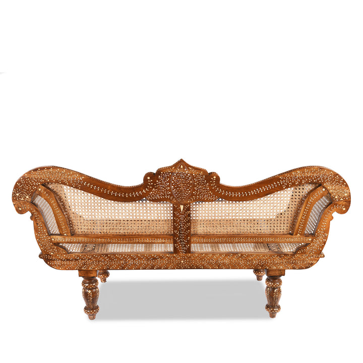 Back Of Antique Cane Teak Sofa - Early 20thC With Later Bone Inlay Work | Indigo Antiques