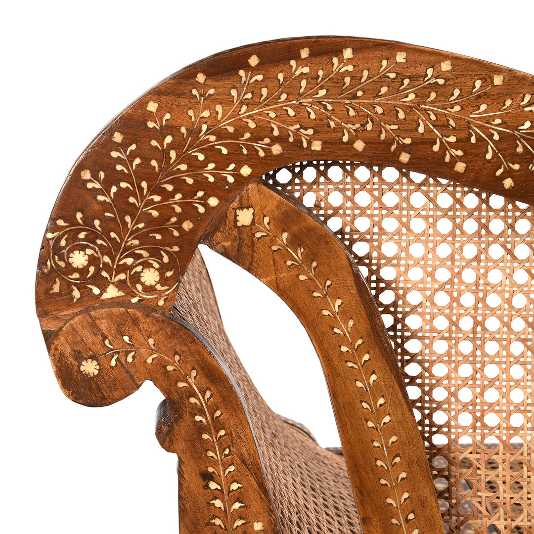 Back Of Antique Cane Teak Sofa - Early 20thC With Later Bone Inlay Work | Indigo Antiques