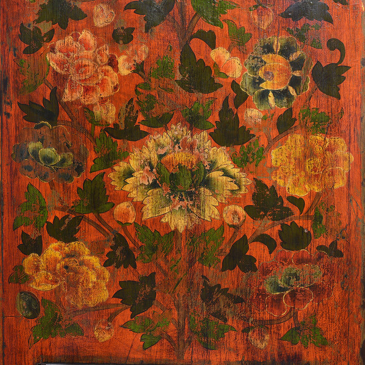 Flower Detail From Painted Reproduction Tibetan Cabinet | Indigo Antiques