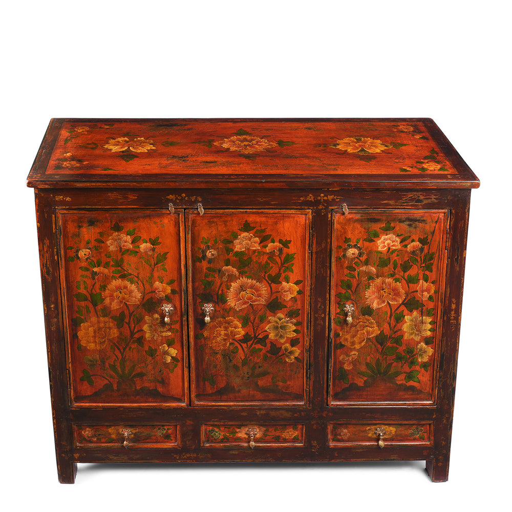Top Down View Of Painted Reproduction Tibetan Cabinet | Indigo Antiques