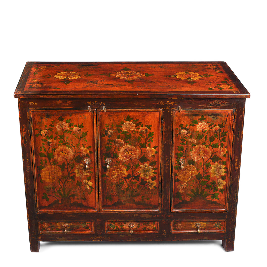 Top Down View Of Painted Reproduction Tibetan Cabinet | Indigo Antiques