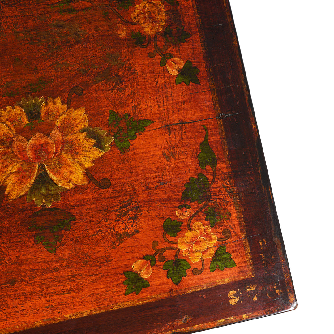 Corner Detail From Painted Reproduction Tibetan Cabinet | Indigo Antiques