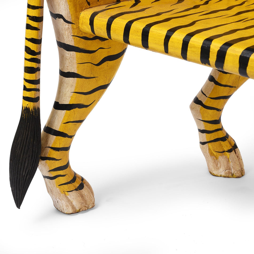 Tail Detail From Painted Tiger Chair Made From Reclaimed Teakwood | Indigo Antiques