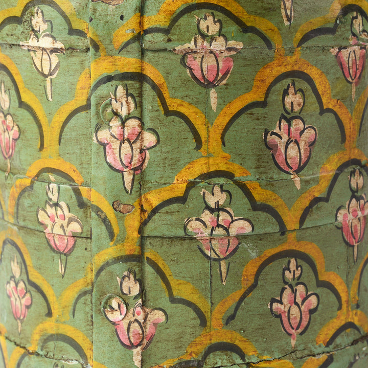 Detail of a Floral Green Hand Painted Wooden Grain Measure Pencil Pot | Indigo Antiques