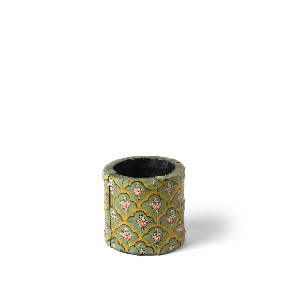 Floral Green Hand Painted Wooden Grain Measure Pencil Pot | Indigo Antiques