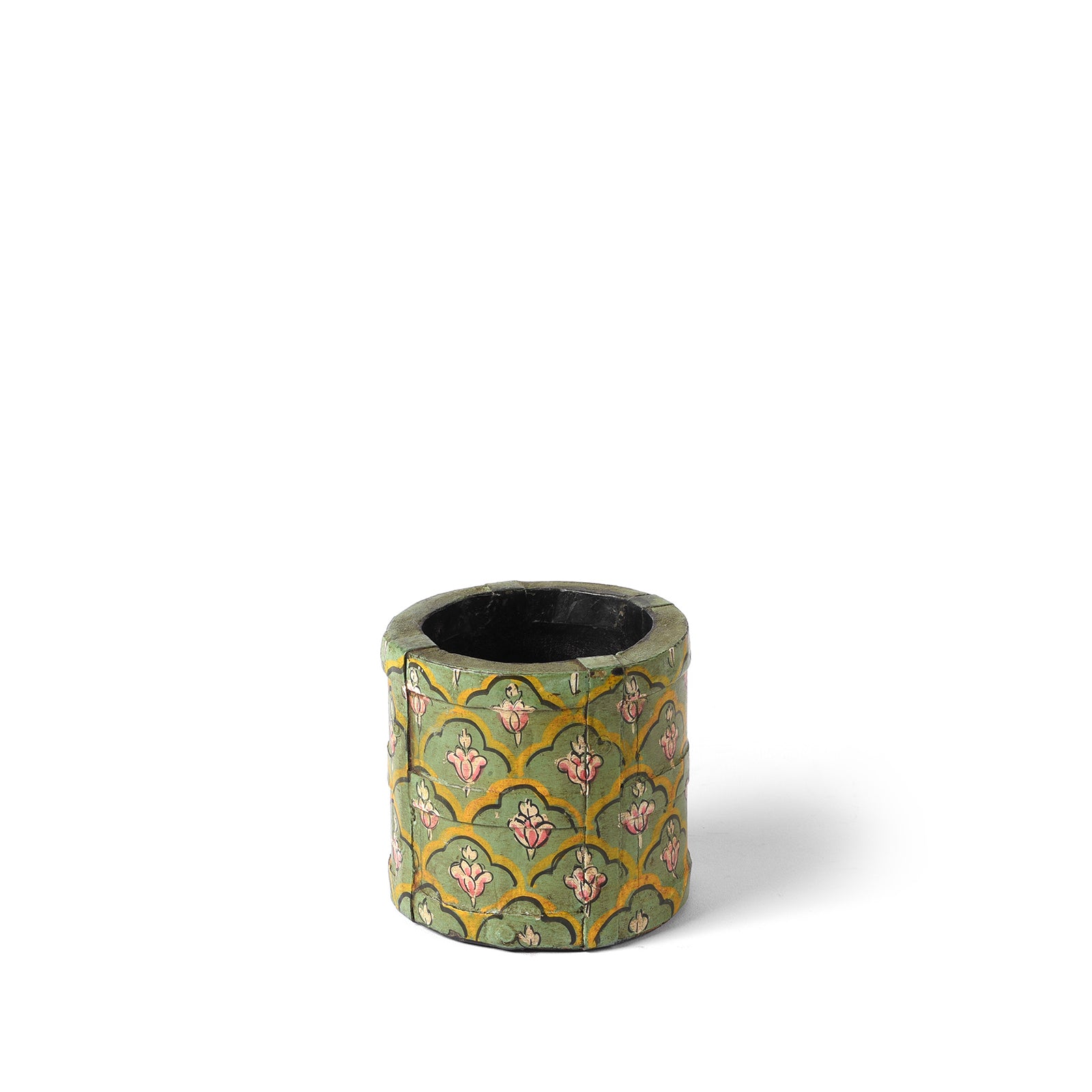 Floral Green Hand Painted Wooden Grain Measure Pencil Pot | Indigo Antiques