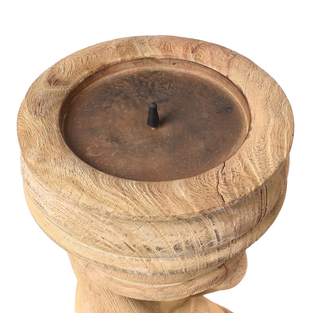 Sunbleached Twist Carved Mango Wood Candlestand | Indigo Antiques