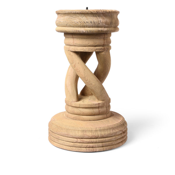 Sunbleached Twist Carved Mango Wood Candlestand