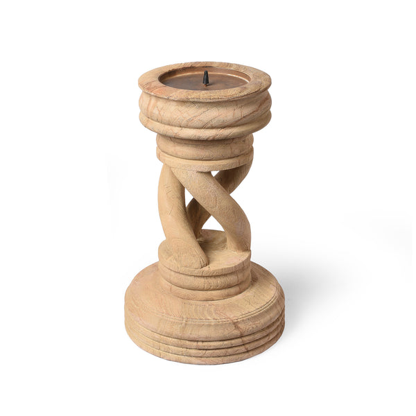 Sunbleached Twist Carved Mango Wood Candlestand