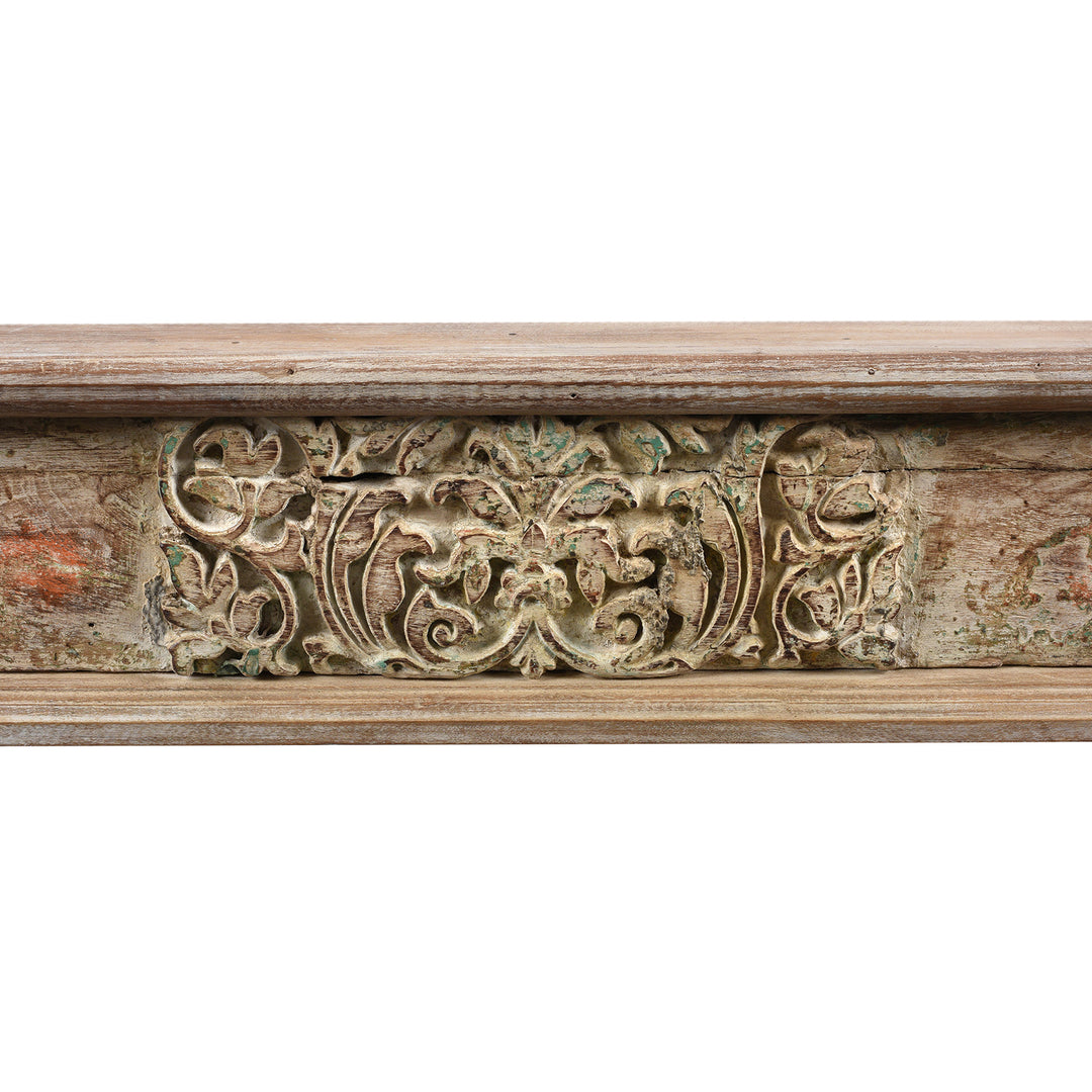 Carving Detail From Indian Takhat Coffee Table Made From Reclaimed Teak | Indigo Antiques