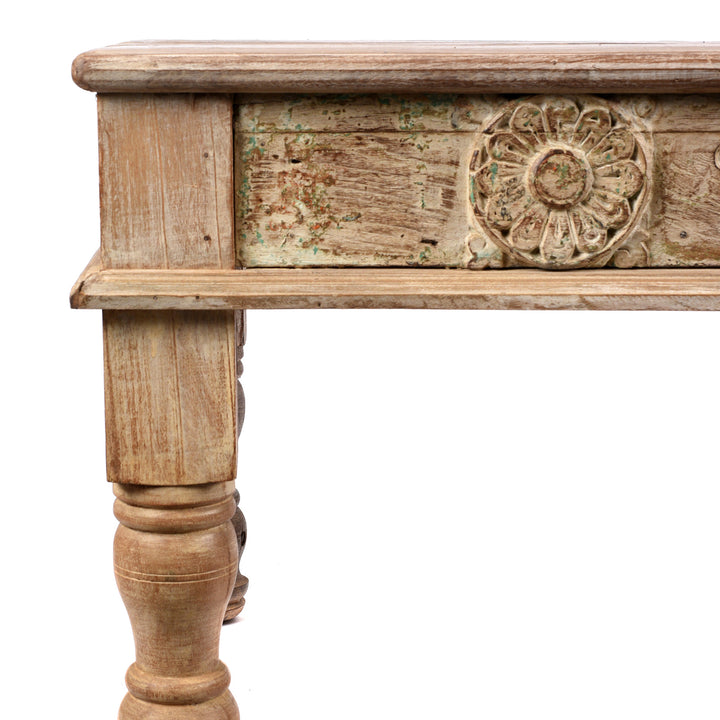 Corner Detail From Indian Takhat Coffee Table Made From Reclaimed Teak | Indigo Antiques