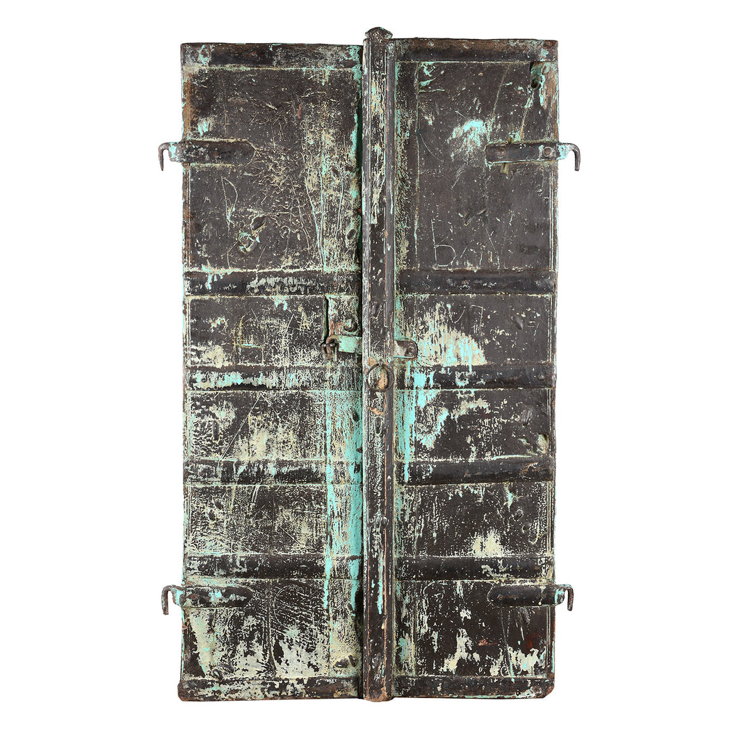 Back Of Antique Painted Teak Window Shutter From Rajasthan - 19th Century | Indigo Antiques