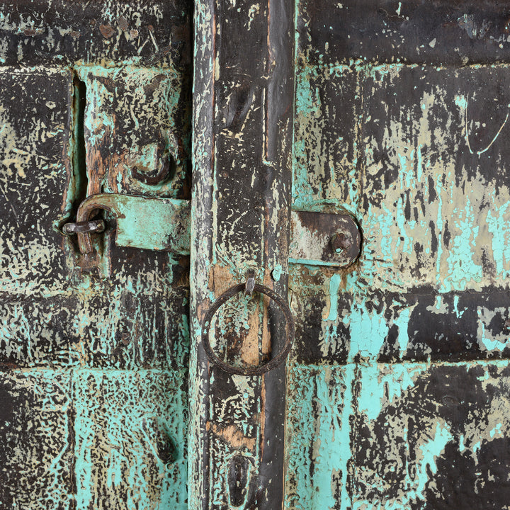 Detail From Antique Painted Teak Window Shutter From Rajasthan - 19th Century | Indigo Antiques