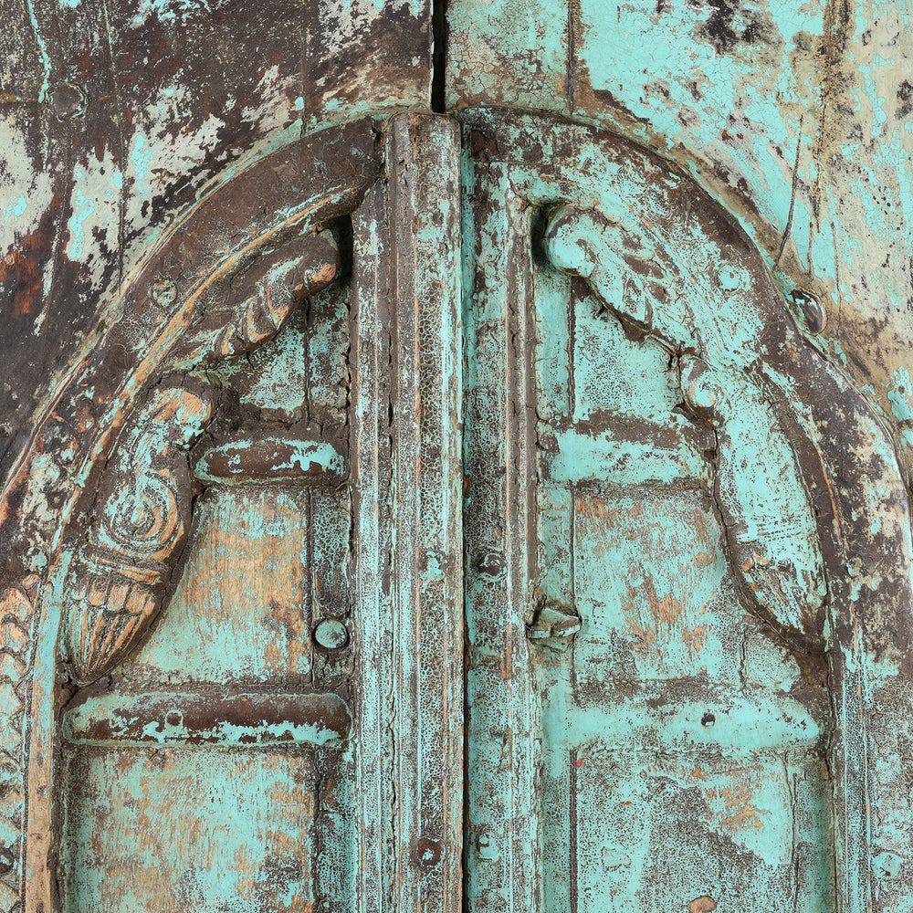 Detail From Antique Painted Teak Window Shutter From Rajasthan - 19th Century | Indigo Antiques