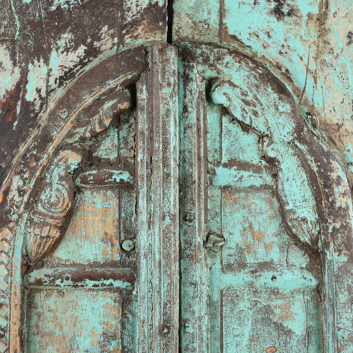 Detail From Antique Painted Teak Window Shutter From Rajasthan - 19th Century | Indigo Antiques