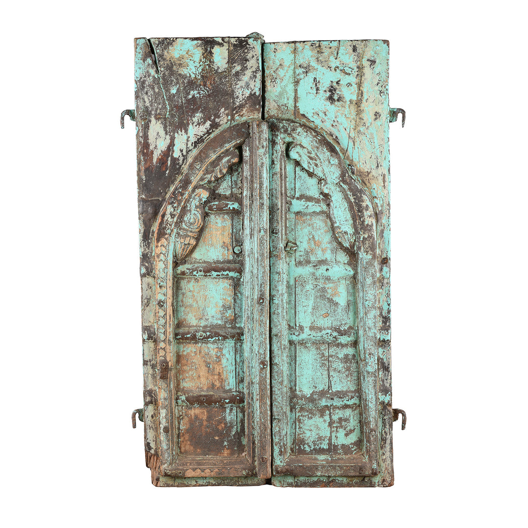 Antique Painted Teak Window Shutter From Rajasthan - 19th Century | Indigo Antiques