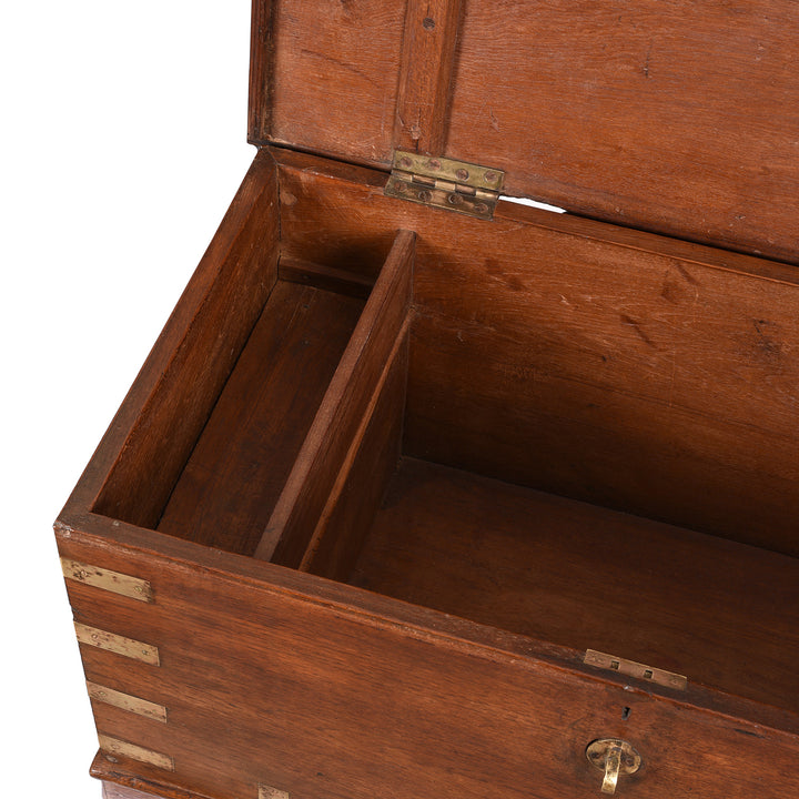 Candle Compartment View Of Antique Brass Bound Teak Chest - 19th Century - From Rajasthan | Indigo Antiques