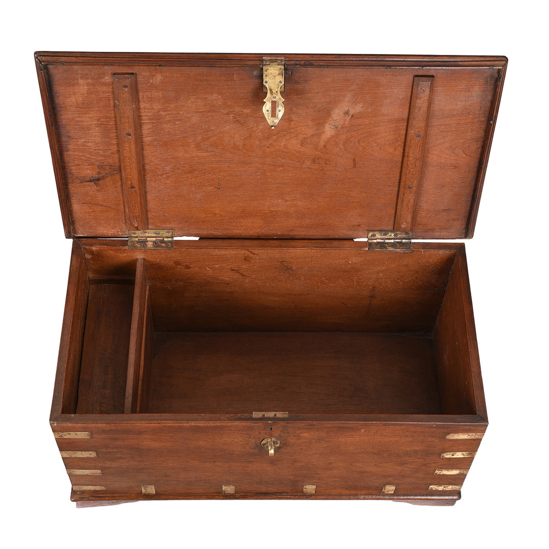 Open Lid View Of Antique Brass Bound Teak Chest - 19th Century - From Rajasthan | Indigo Antiques