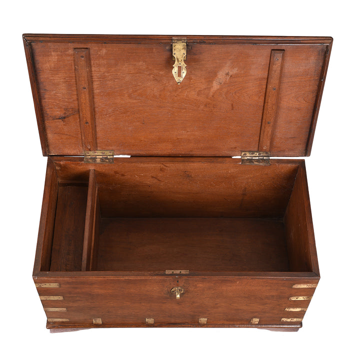 Open Lid View Of Antique Brass Bound Teak Chest - 19th Century - From Rajasthan | Indigo Antiques