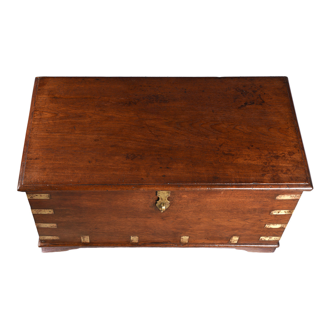 Top Down View Of Antique Brass Bound Teak Chest - 19th Century - From Rajasthan | Indigo Antiques