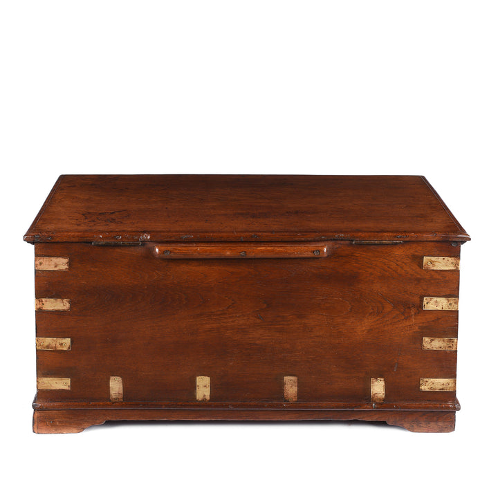 Back Of Antique Brass Bound Teak Chest - 19th Century - From Rajasthan | Indigo Antiques