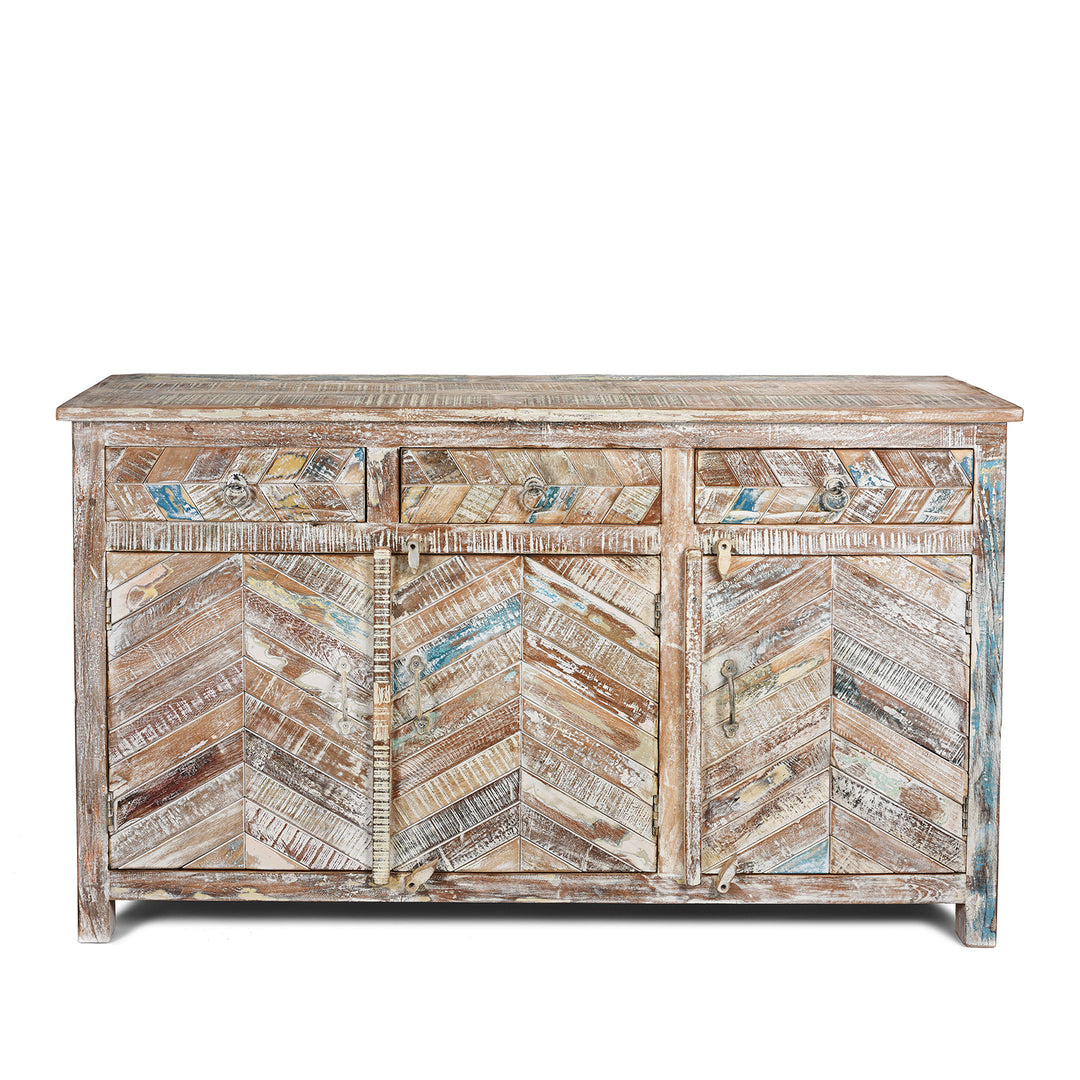 Antique Reclaimed 3 Door Teak Sideboard With Original Paint | Indigo Antiques