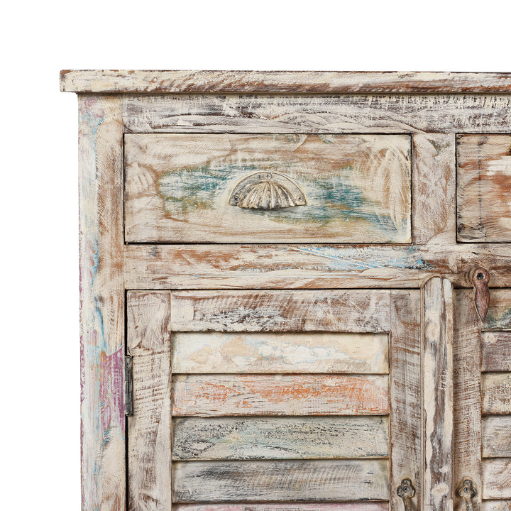 Corner Detail From Painted Louvre Sideboard Made From Reclaimed Teak | Indigo Antiques