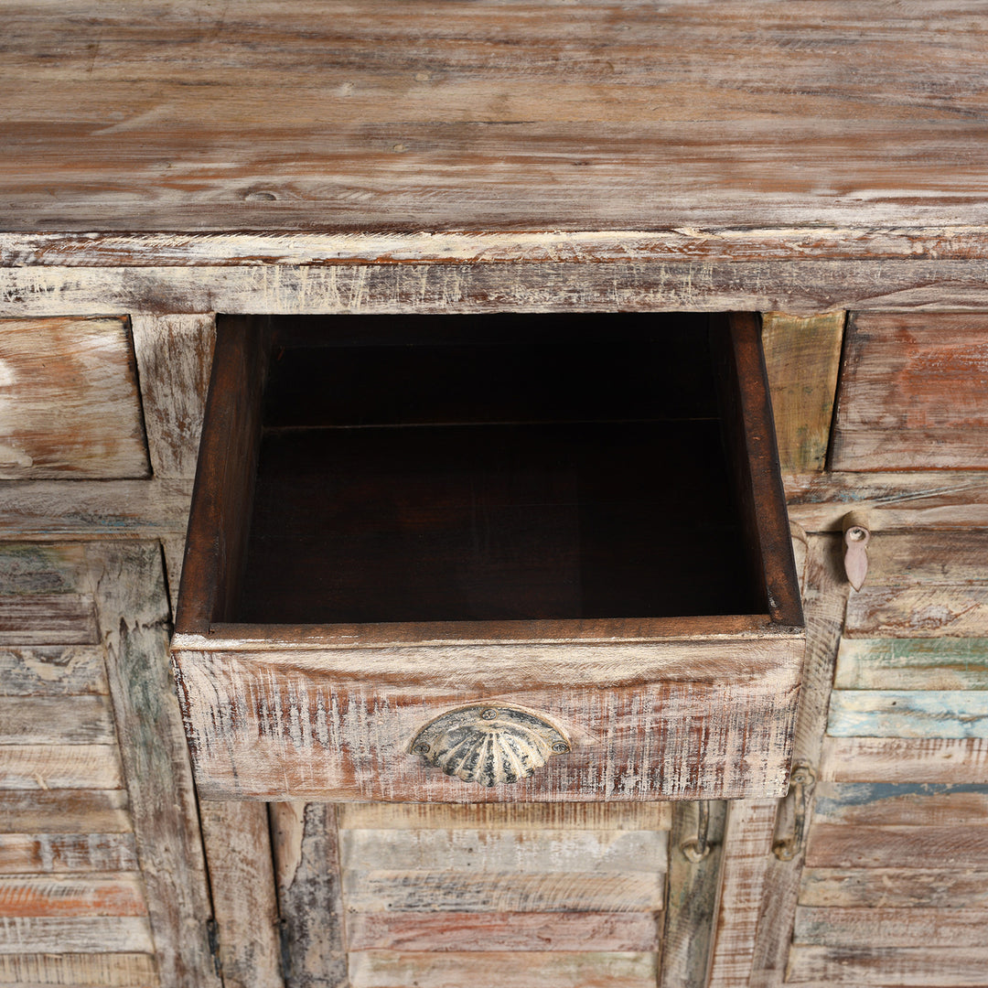 Drawer Detail From Painted Louvre Sideboard Made From Reclaimed Teak | Indigo Antiques