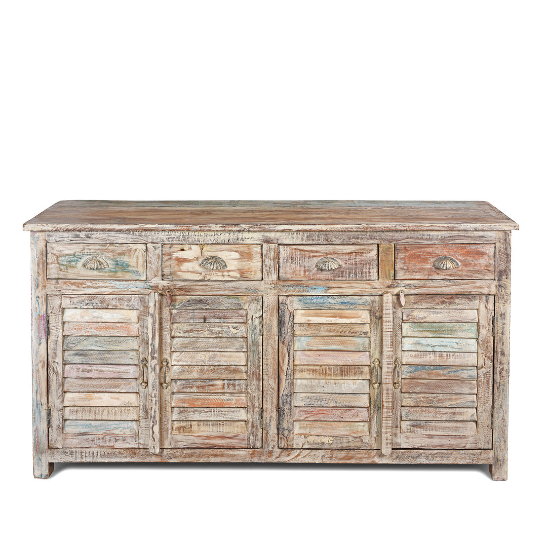 Painted Louvre Sideboard Made From Reclaimed Teak | Indigo Antiques
