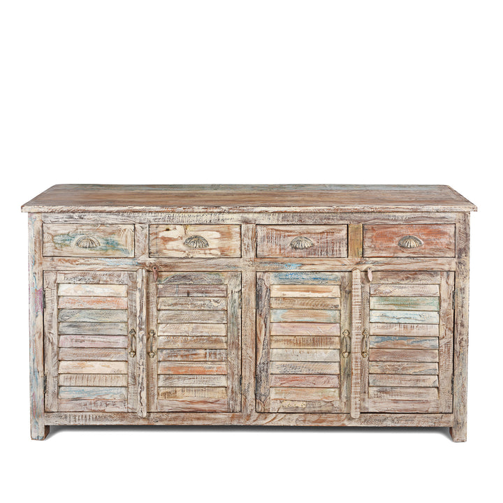 Painted Louvre Sideboard Made From Reclaimed Teak | Indigo Antiques