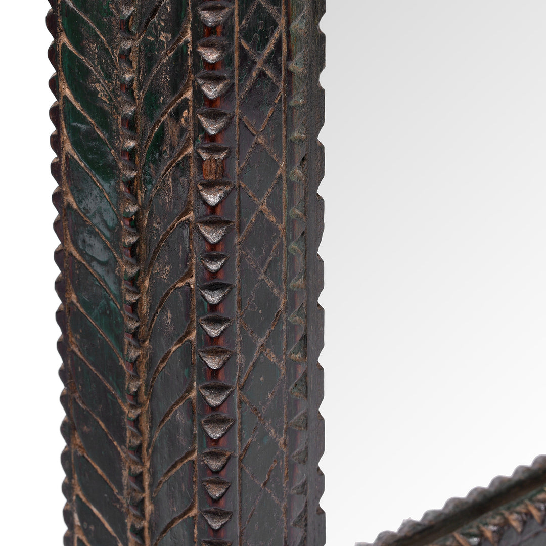 Carving Detail From Antique Carved Teak Mirror From The Banswara Tribal Region - 19th Century | Indigo Antiques