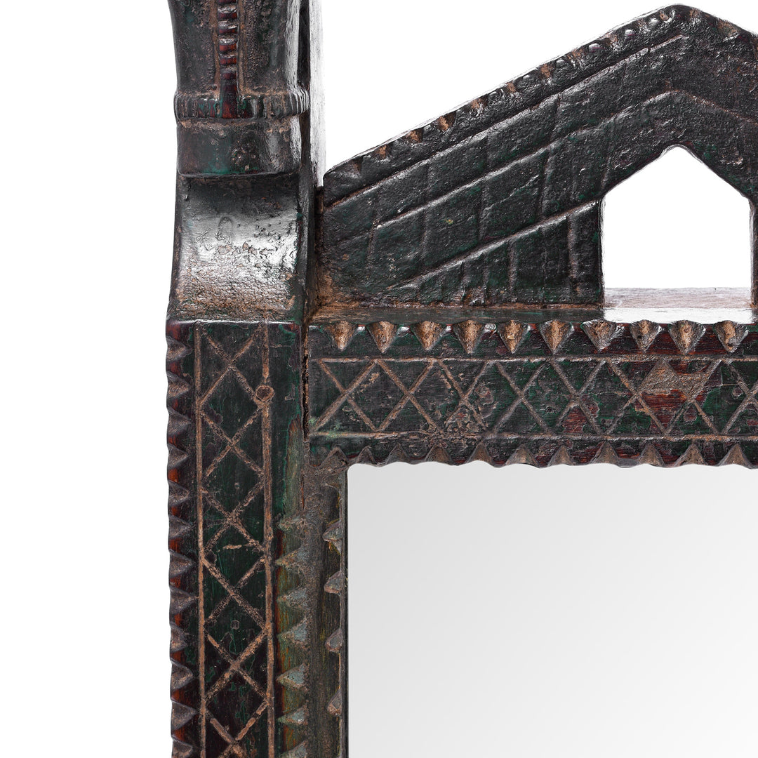 Detail From Antique Carved Teak Mirror From The Banswara Tribal Region - 19th Century | Indigo Antiques