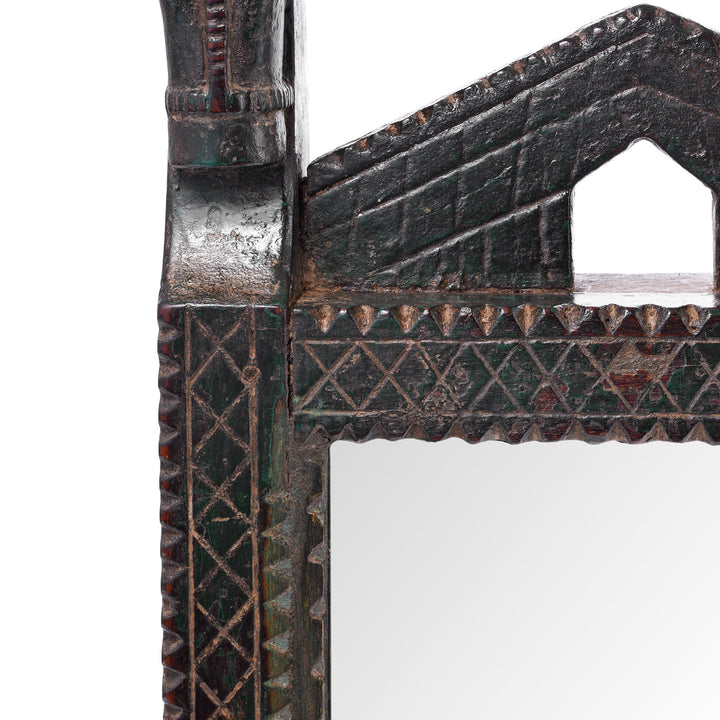 Detail From Antique Carved Teak Mirror From The Banswara Tribal Region - 19th Century | Indigo Antiques