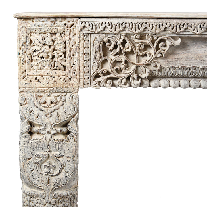 Corner Detail From Painted Console Table Made From Reclaimed Teak | Indigo Antiques