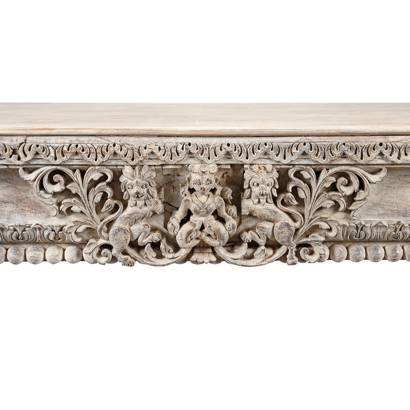 Carving Detail From Painted Console Table Made From Reclaimed Teak | Indigo Antiques
