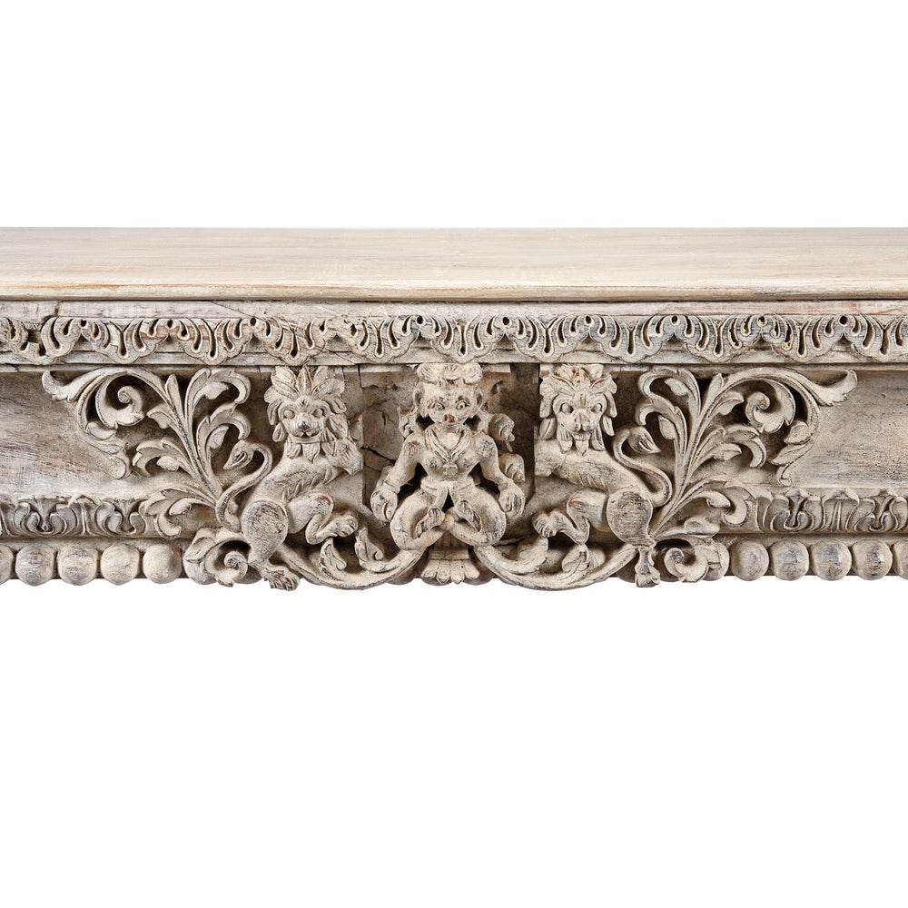 Carving Detail From Painted Console Table Made From Reclaimed Teak | Indigo Antiques