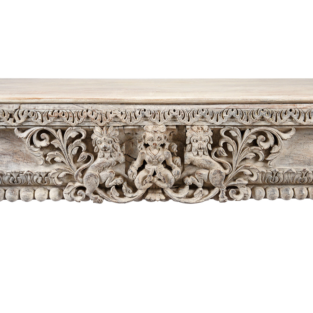 Carving Detail From Painted Console Table Made From Reclaimed Teak | Indigo Antiques
