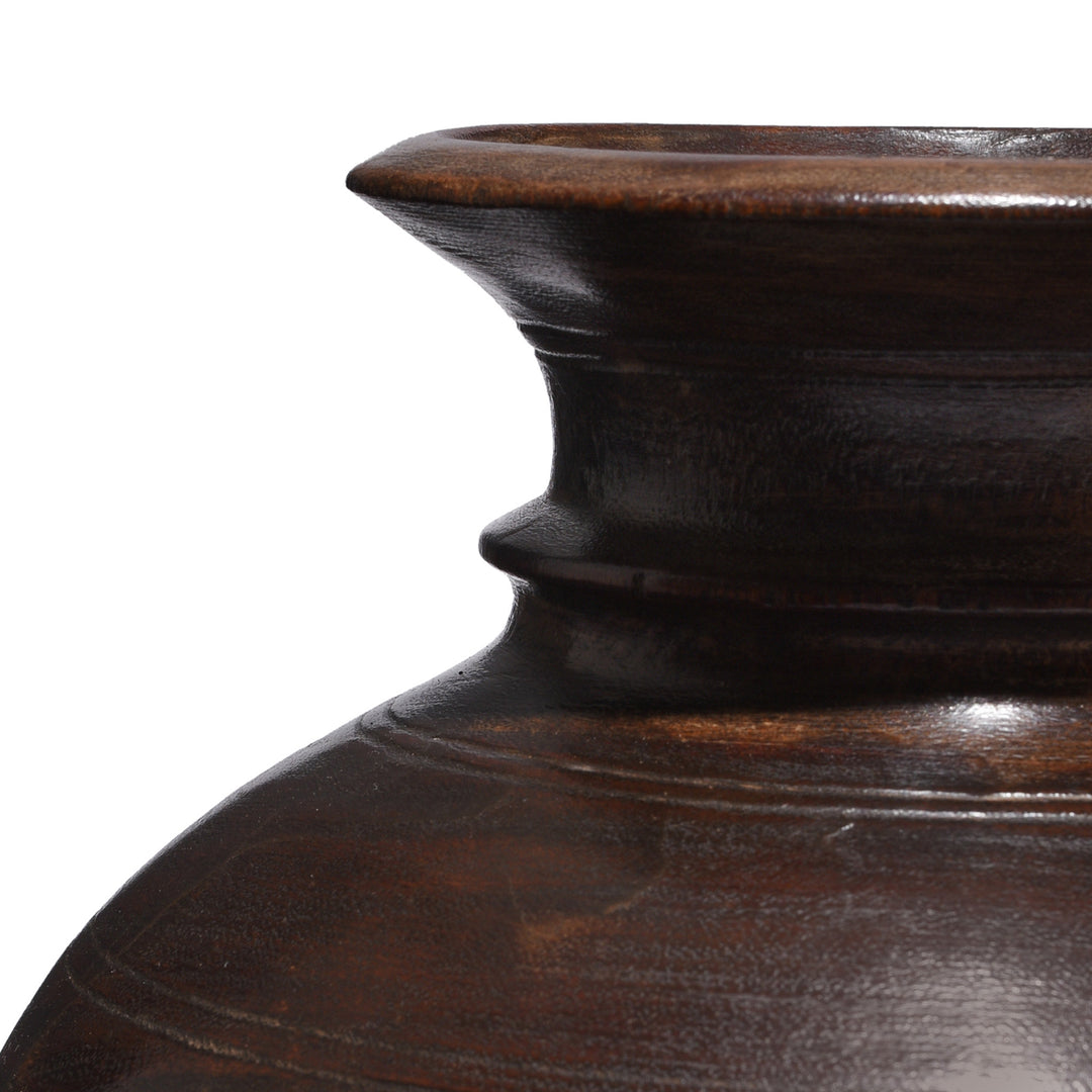 Antique Turned Cedar Pot From Kullu - Ca 1940's | Indigo Antiques