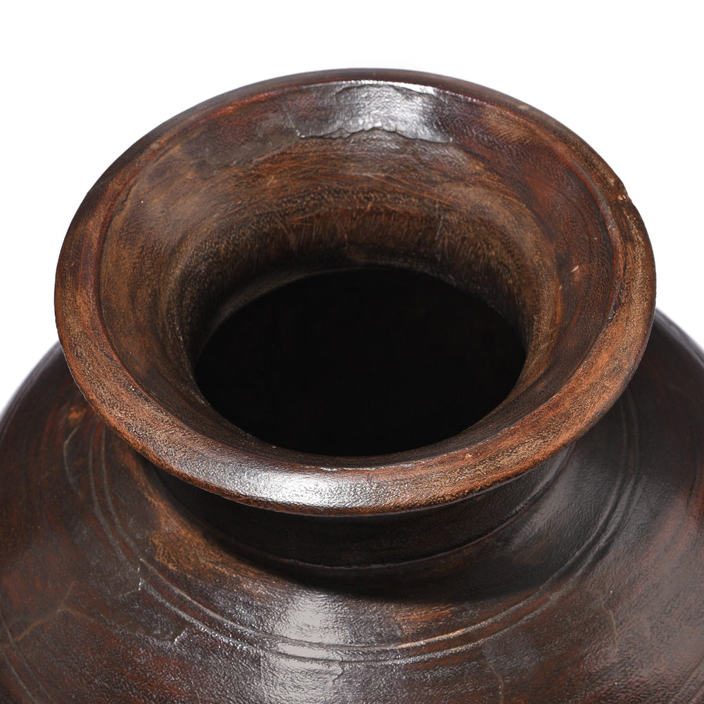 Antique Turned Cedar Pot From Kullu - Ca 1940's | Indigo Antiques