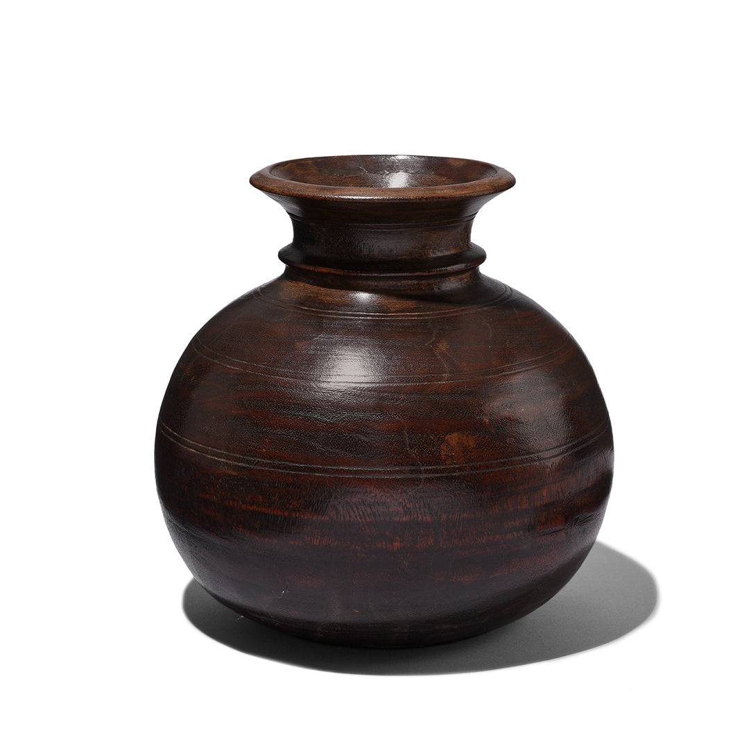 Antique Turned Cedar Pot From Kullu - Ca 1940's | Indigo Antiques