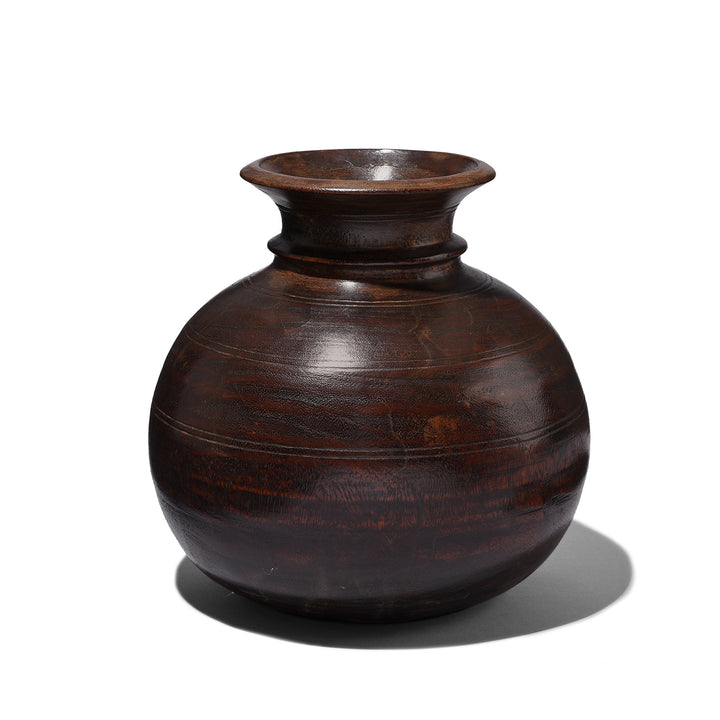 Antique Turned Cedar Pot From Kullu - Ca 1940's | Indigo Antiques