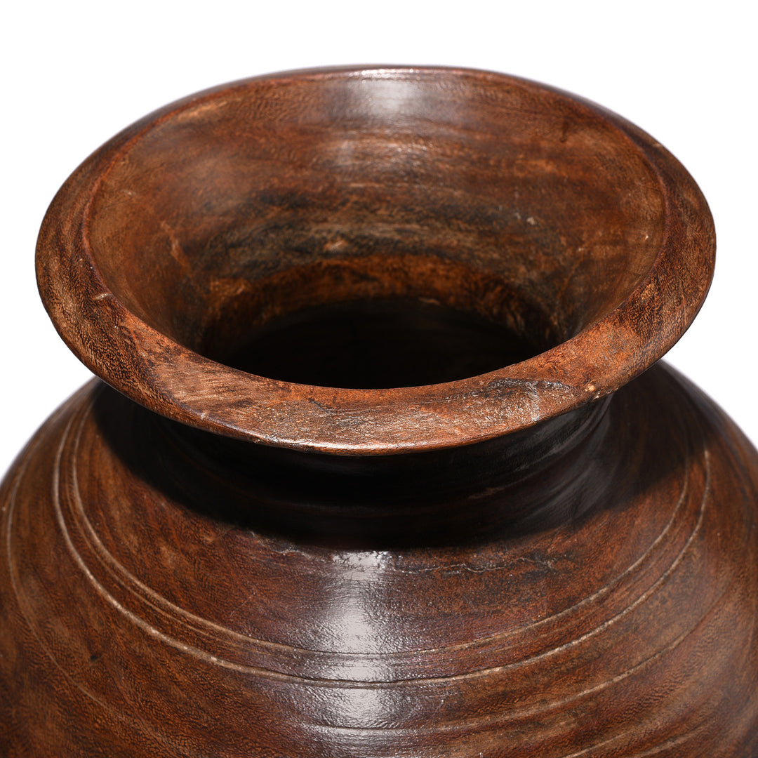 Antique Turned Cedar Pot From Kullu - Ca 1940's | Indigo Antiques