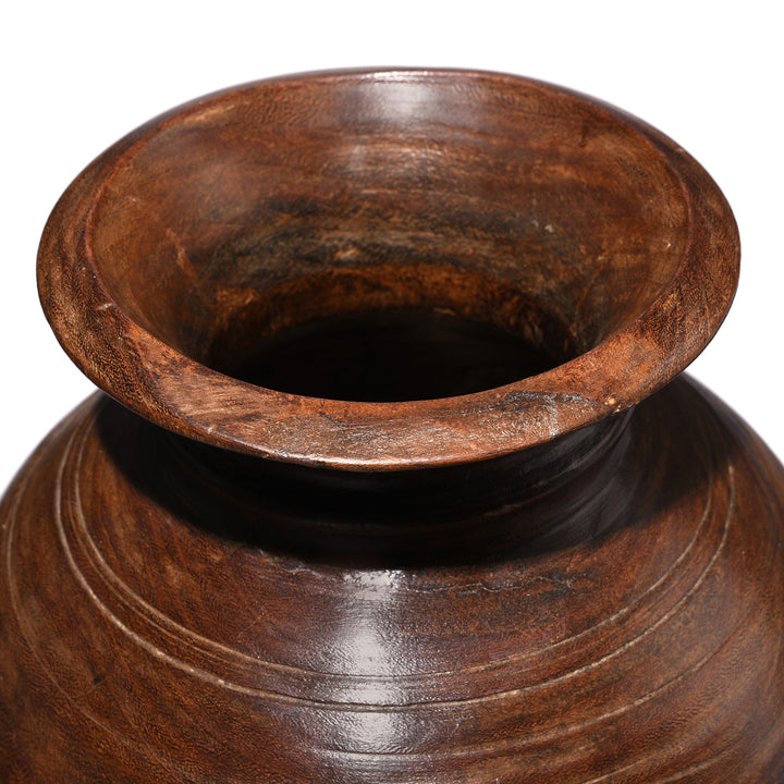 Antique Turned Cedar Pot From Kullu - Ca 1940's | Indigo Antiques