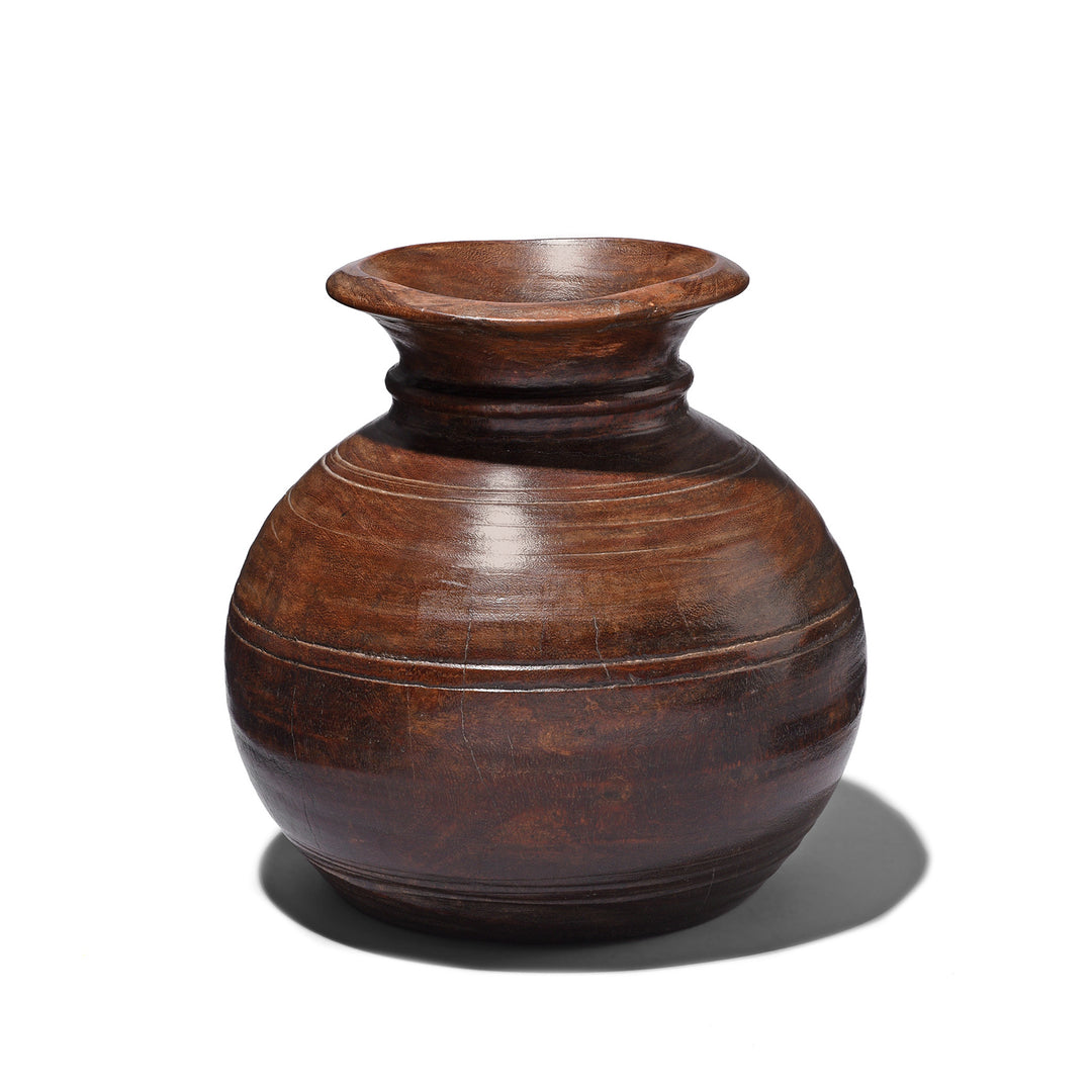 Antique Turned Cedar Pot From Kullu - Ca 1940's | Indigo Antiques
