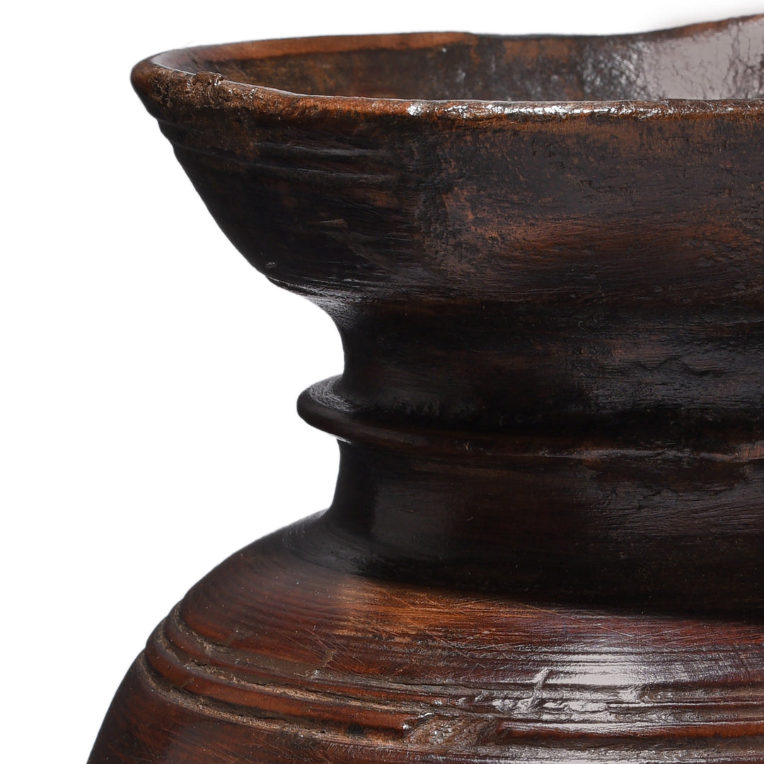 Detail From Antique Turned Cedar Pot From Kullu - Ca 1940's | Indigo Antiques