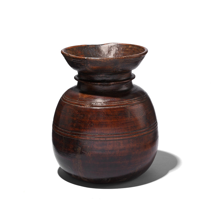 Antique Turned Cedar Pot From Kullu - Ca 1940's | Indigo Antiques