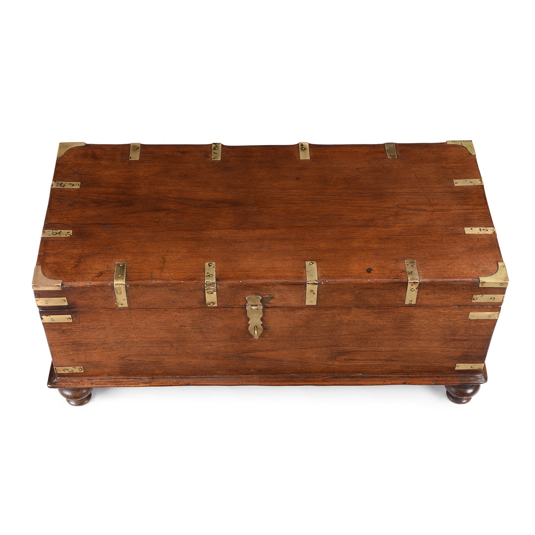 Top Down View Of Brass Bound Teak Indian Military Chest From Rajasthan -19th Century | Indigo Antiques