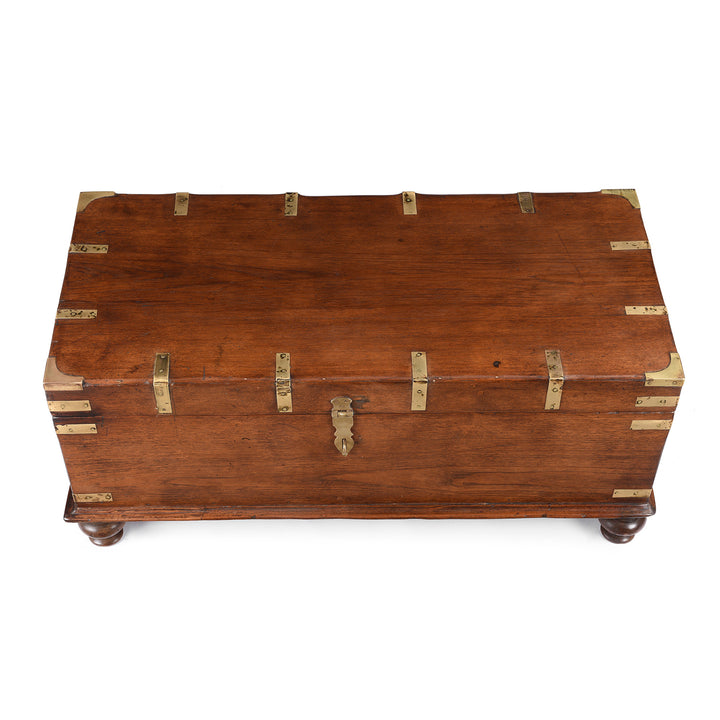 Top Down View Of Brass Bound Teak Indian Military Chest From Rajasthan -19th Century | Indigo Antiques