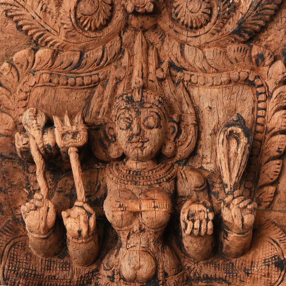 Detail From Antique Carved Teak Chariot Carving Of Parvati- 19th Century | Indigo Antiques