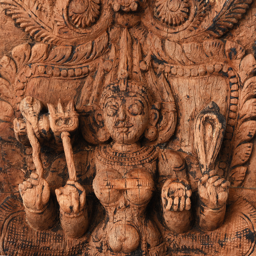 Detail From Antique Carved Teak Chariot Carving Of Parvati- 19th Century | Indigo Antiques